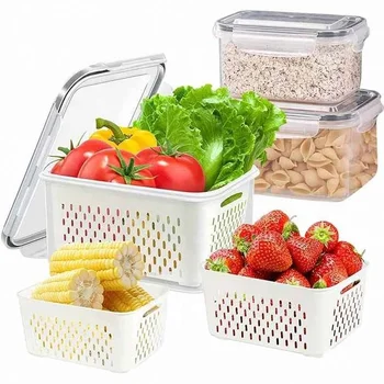 High-Appearance Plastic Crisper for Household Food Storage Refrigerator Crisper Box with Kitchen Storage Drain Basket