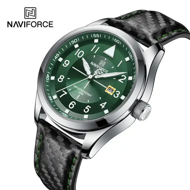 NAVIFORCE NF8022 Fancy Brown Man Quartz Watch Luxe PU Leather Strap Water Resist Auto Date Concise Business Watch Supplier