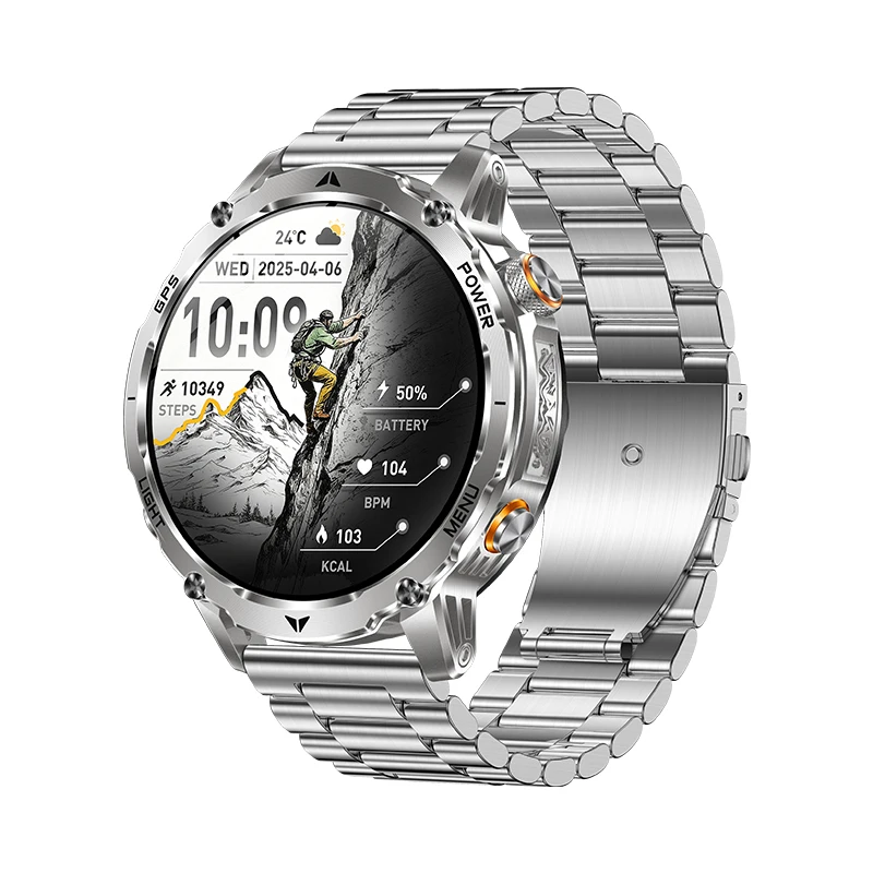 2026 Men's GPS Smart Watch AK102, 1100mAh Battery 1.7inch Screen Compass Altitude Air Pressure BT Call Round Smartwatch