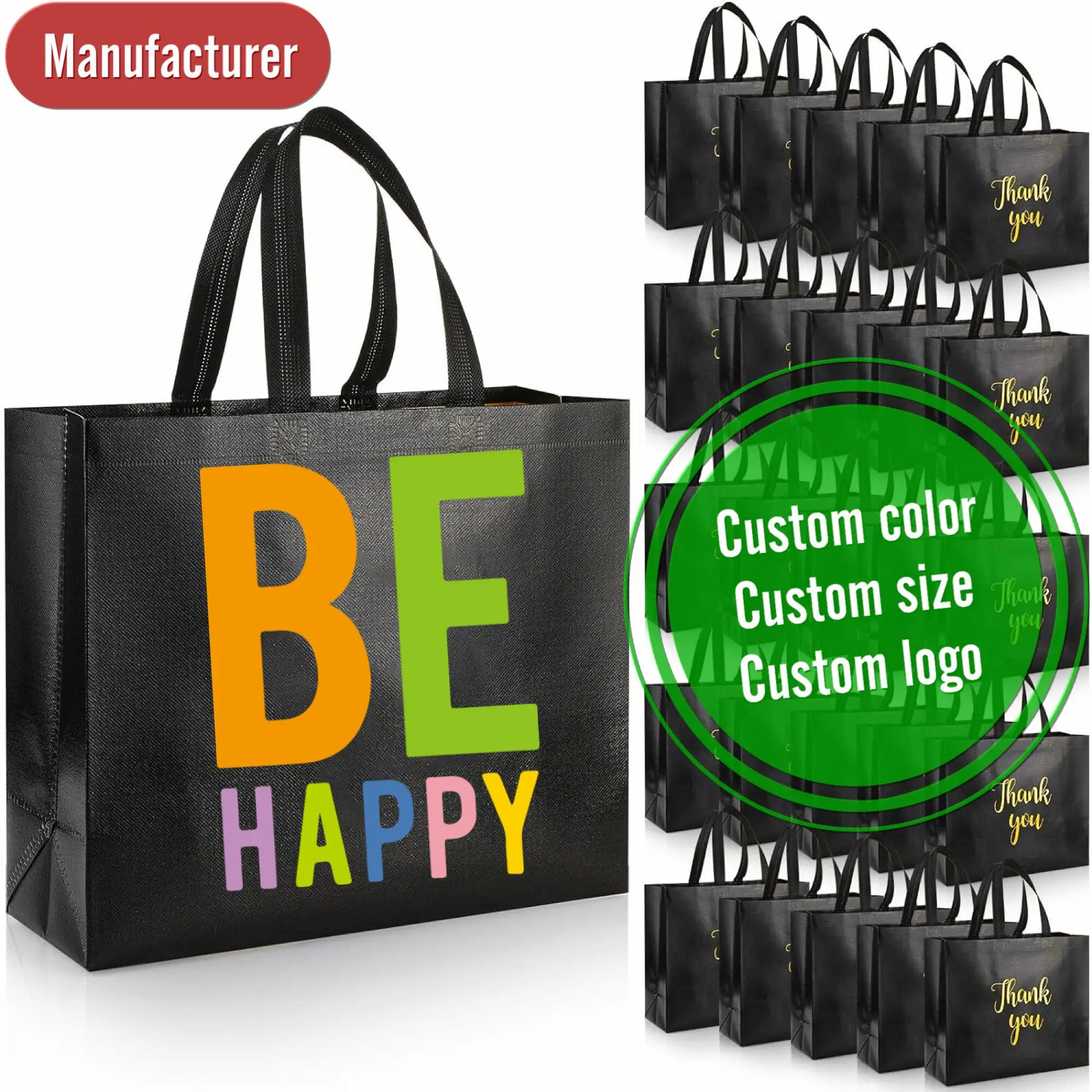 Reusable Eco Non-woven pp Nonwoven Fabric Shopping Tote Bags pp Custom Non Bags Woven Fabric Recycle Tote Bags 100 Gsm manufacture