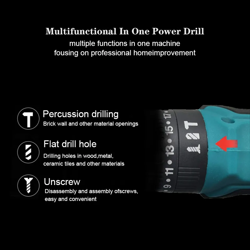 20V/24V/18V/24V Lithium Battery 710W 13Mm Brushless Double Speed Impact Drill