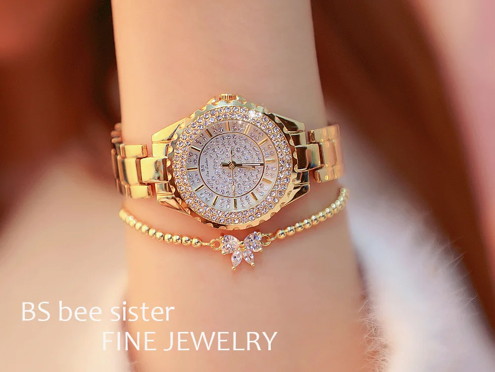 Bs Bee Sister 0280 Women Watch Fashion Crystal Diamond Dress Watches Lady Luxury Waterproof Women Quartz Bracelet Wristwatches