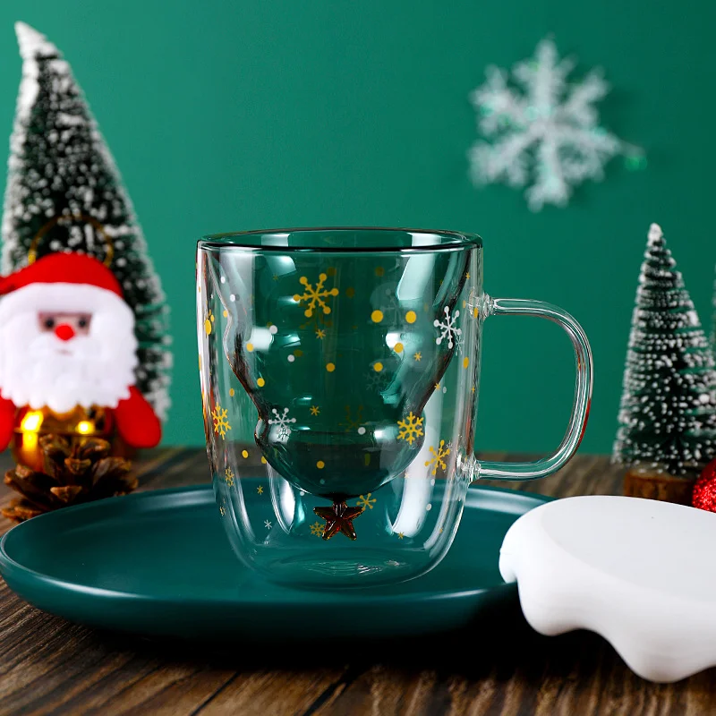 10oz Cute Christmas Tree Shaped Glass Coffee Mug Milk Tea Cup  Christmas Mug with Lid and Handle - China Glassware and Glass Cup price