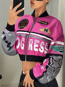 New Style Leisure Women's Clothing: Biker Girl Sensual Coat with Lettering, Loose-Fit Slimming Women's Winter Jacket