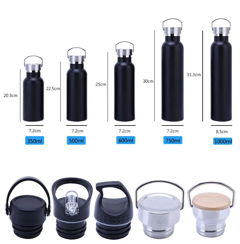 350ml 500ml 1000ml Water Bottle with Straw Lid Vacuum Insulated Stainless Steel Thermo Flask for Sports Cycling Hiking School