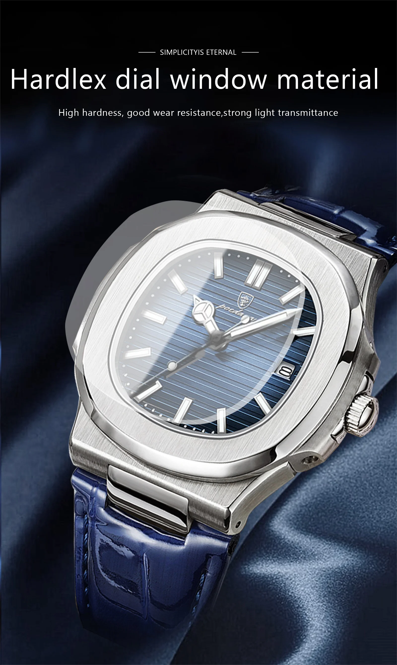 POEDAGAR 613 Brand Fashion Square Dial Watch for Men Luxury Casual Watch Stainless Steel Calendar Luminous Waterproof Male Clock