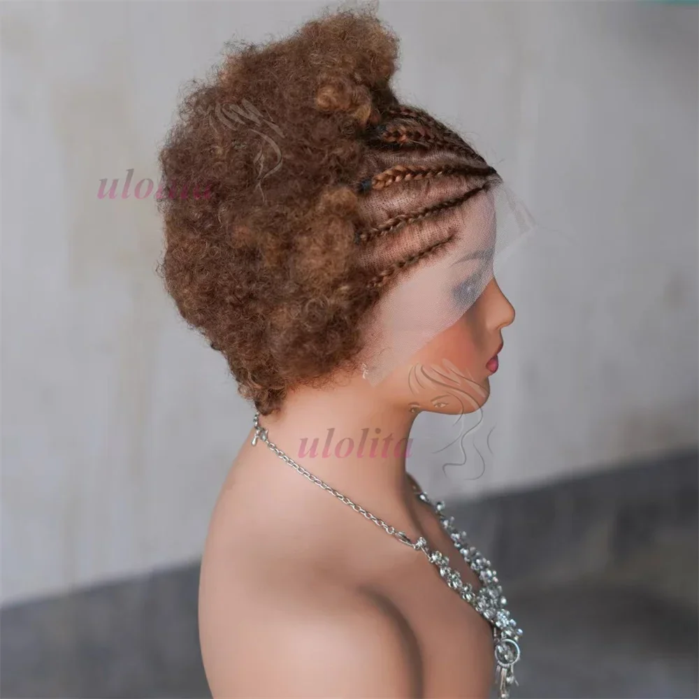 13x4 Lace Frontal Afro Krøllet Paryk 100% Brasiliansk Remy Hår 6 Ombre Highlights Bouncy Krøllet Paryk Ægte Hår Parykker med Fletninger_voghion.com