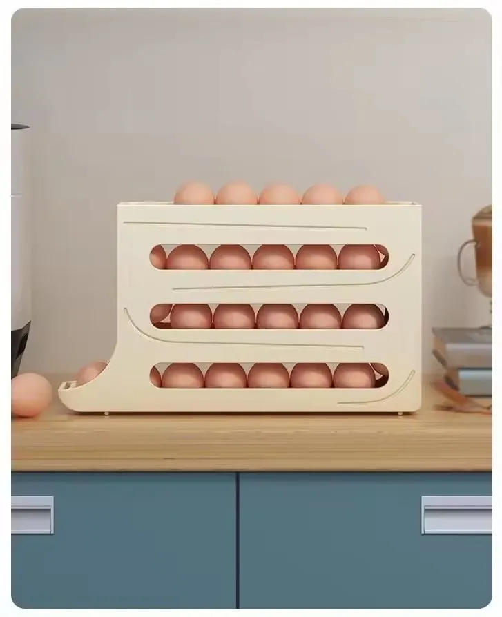 Egg Holders Dispenser for Home and Kitchen Space Storage Organizer Accessories Automatic Rolling Egg Trays with 4 Tiers