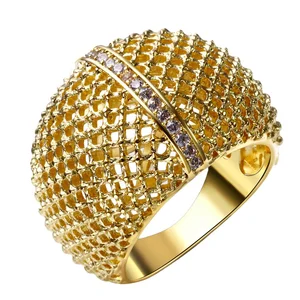 Custom Jewelry Manufacture Iced Out Stone Mount Rings Dome Real Gold Plated Jewellery Ring