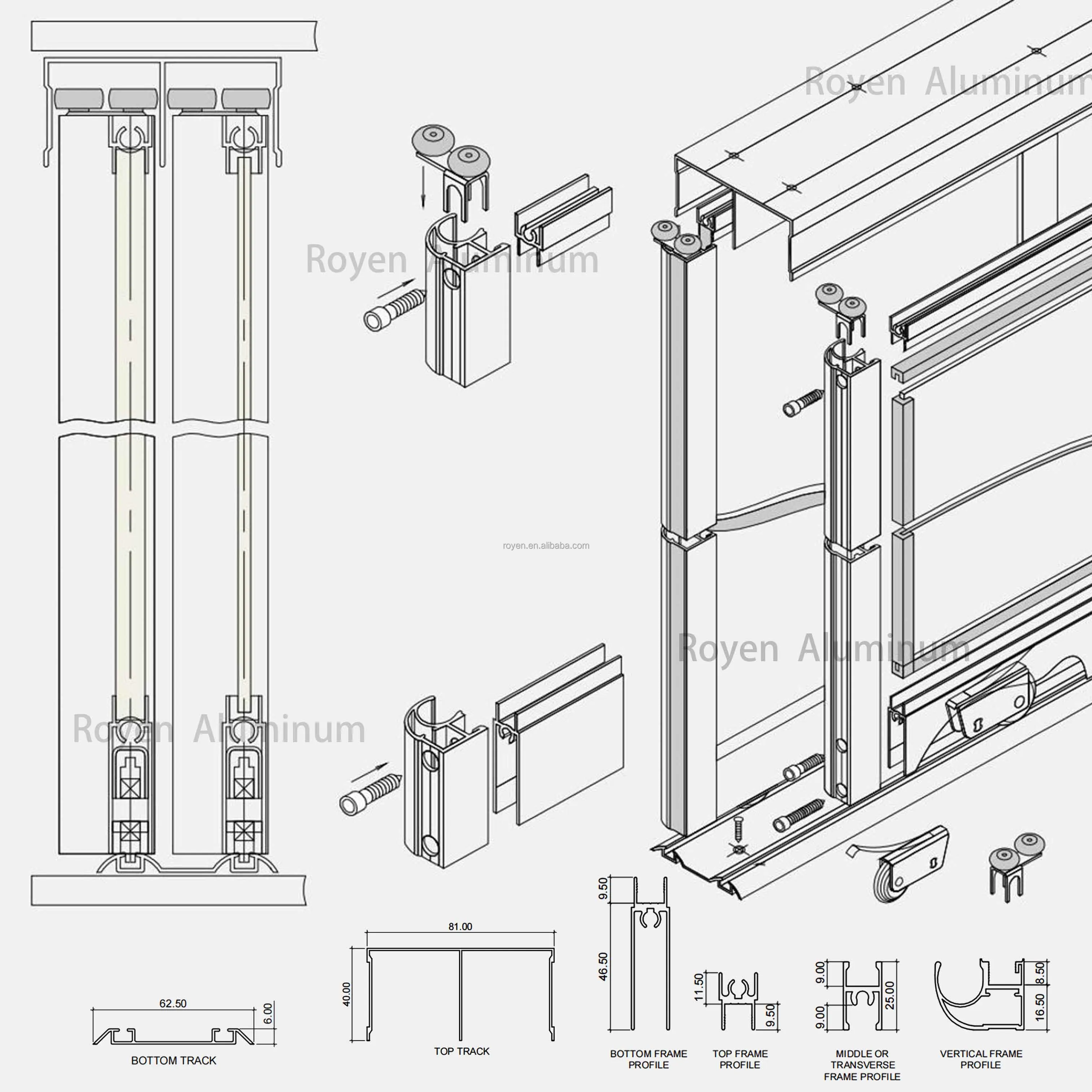 Polished Aluminum Sliding Door System Extrusion Profiles for Wardrobe ...