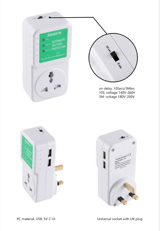 Power Guard Automatic Voltage Switch With Universal Socket UK Plug 220V Relay protection