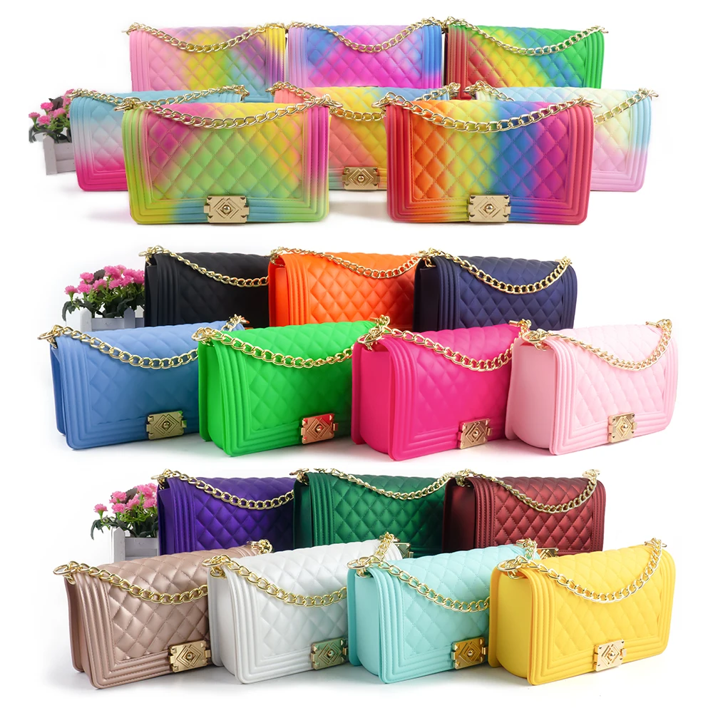 Wholesale women bag handbags 2020 silicone/PVC shoulder handbag rainbow bag luxury ladies woman hand bags candy jelly purse