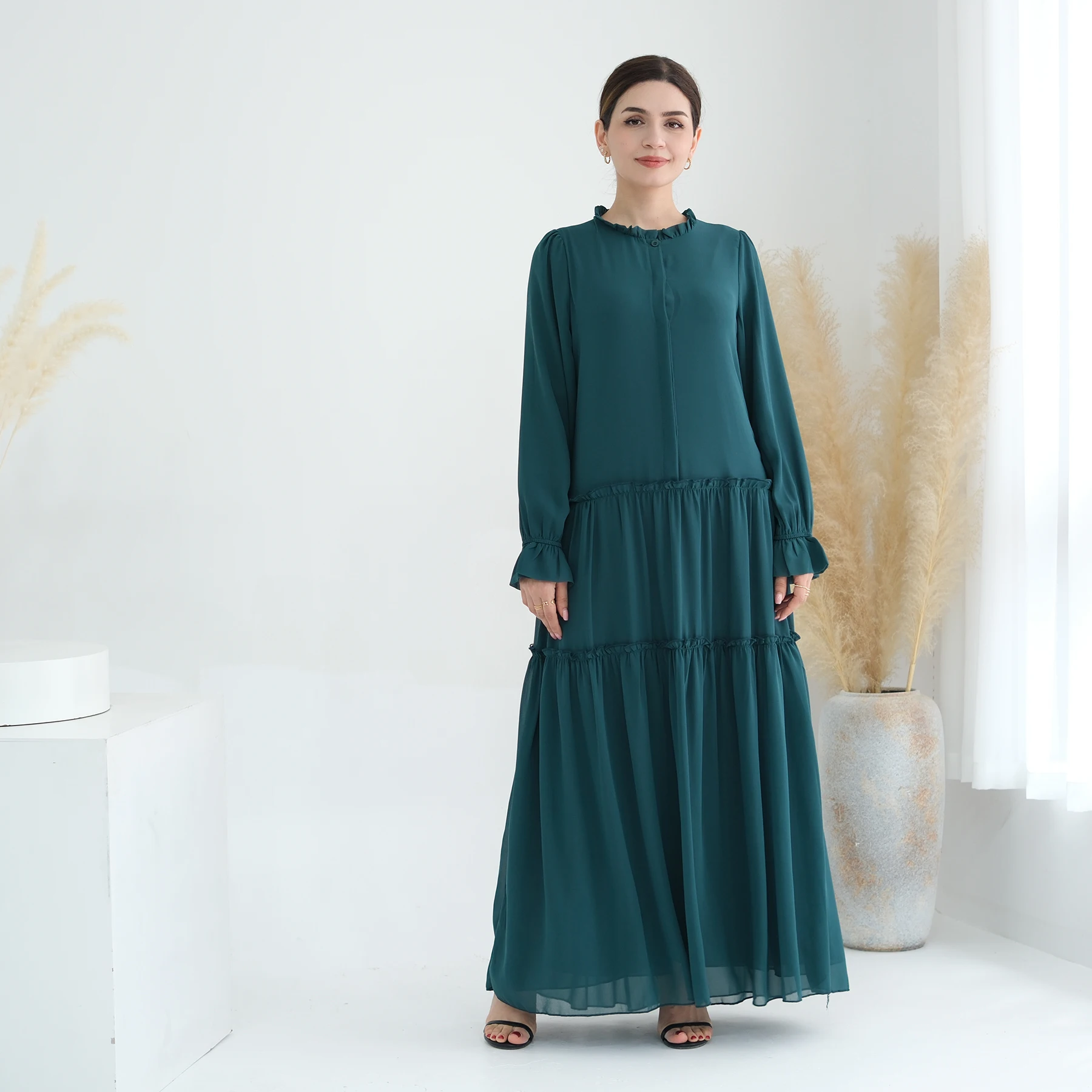 Loriya Wholesale Abaya 2025 Solid Color Layered Chiffon Women's Dresses  With Lining Abaya Women Muslim Dress Ethnic Clothing| Alibaba.com