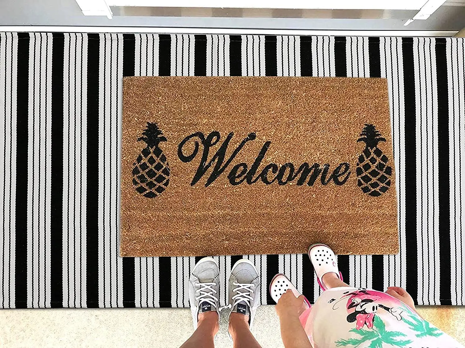 Indoor Outdoor Cotton Layered Door Mats Doormats Black And White