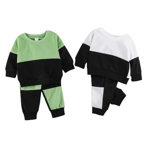 2022 Baby Spring Autumn Fashion Colorful Long Sleeve Splicing Patchwork Sweater Solid Color Pants Two Pieces Boys Sports Outfits