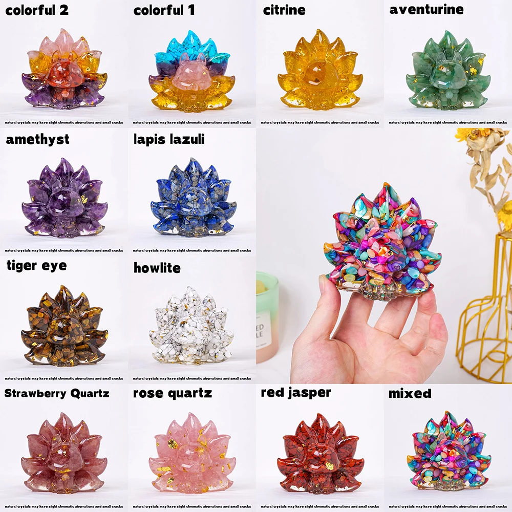 Wholesale Nine-Tailed Fox Resin Crafts with Natural Crystals