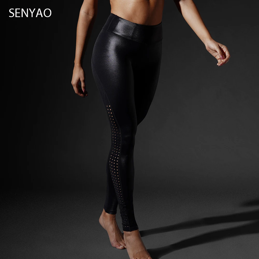 Waisted Yoga Pants,Shiny Gym Leggings 