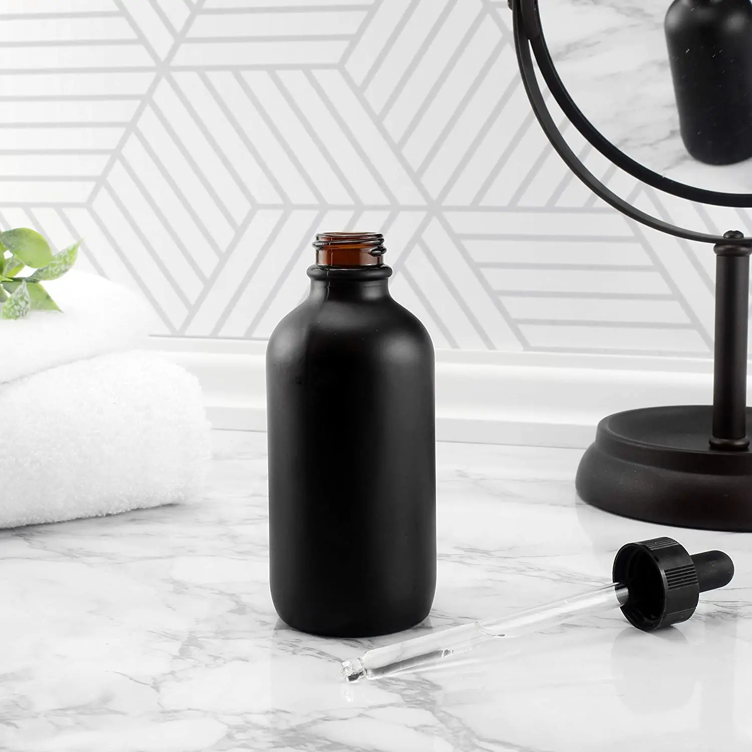 4oz Matte Black Frosted Essential Oil Glass Boston Round Pipette