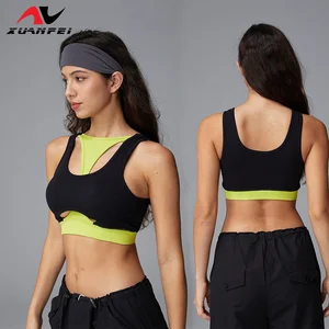 Custom Logo Fashionable Environmentally Friendly Material Exercise Warm up Black and Yellow Yoga Sports Bra Top