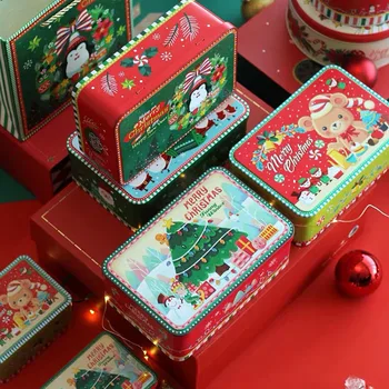 Fancy Christmas Gift Box Hinged Rectangle Container Metal Cookie Tins ...