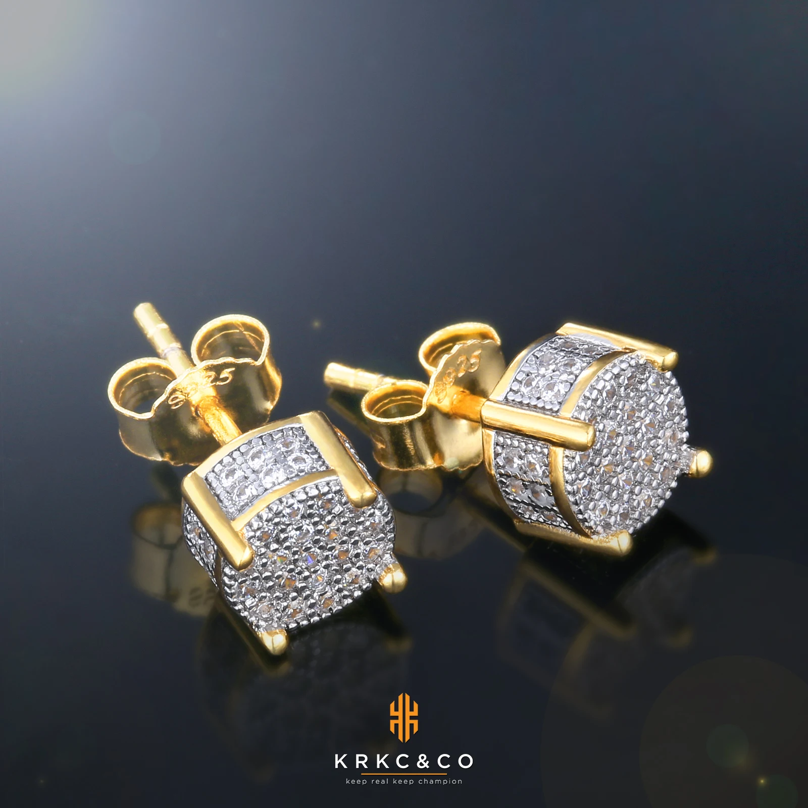 USA 14K Golden Plated 925 Sterling Silver 5A+ Cubic Zirconia Cluster Round Stud Earrings Men Women Jewelry Gift Aretes De Hombre - Image 6