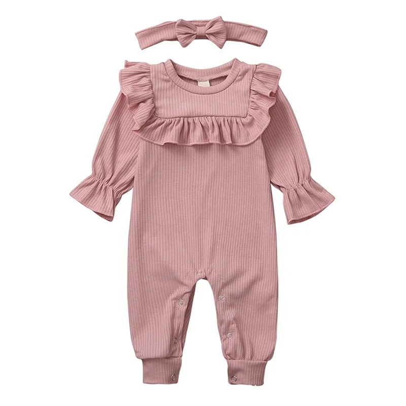 Baby Solid Color Flounce Crawling Suit - fgq3085