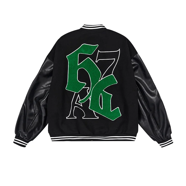 Fashion Custom leather sleeve with Chenille embroidery and Screen printing baseball jacket men_voghion.com