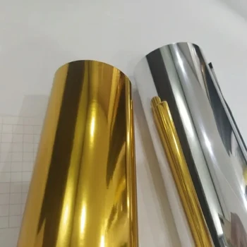 Advertising Glossy Gold Silver PET Metalized Films Self Adhesive Color Cutting Vinilo Adhesivos Vinyl Sticker Paper Rolls