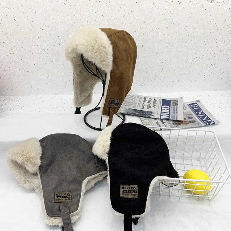 Wholesale Adjustable Woman Winter Lei Feng Windproof Fur Ear Muffs Ear  Flaps Plush Down Feather Hat Trooper Ski Hats