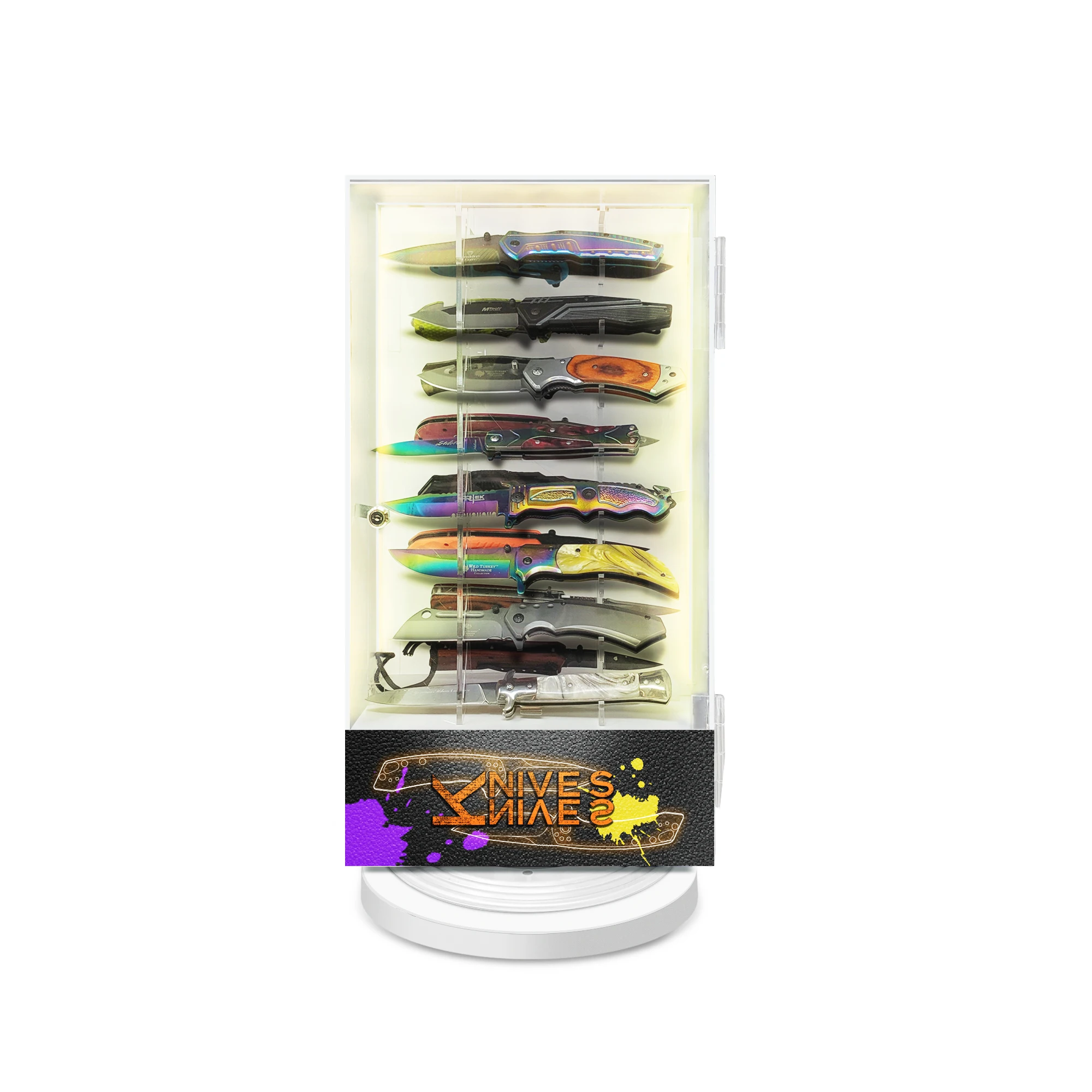 Acrylic Display Case Revolving Lightup Knifes Storage Stand Turning Rotating Led Light Knives