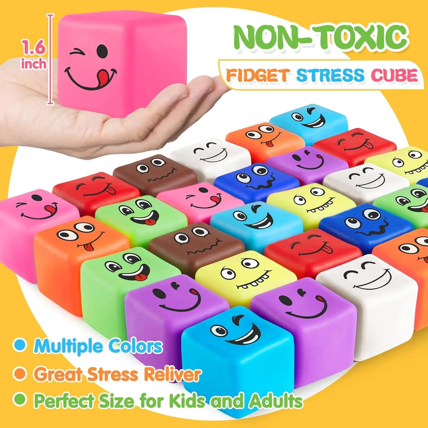 Stress Balls Fidget Toys For Kids Mini Smile Face Square Shape TPR Unisex Anxiety Relief Hand Therapy Sensory Play Pull Toy_voghion.com