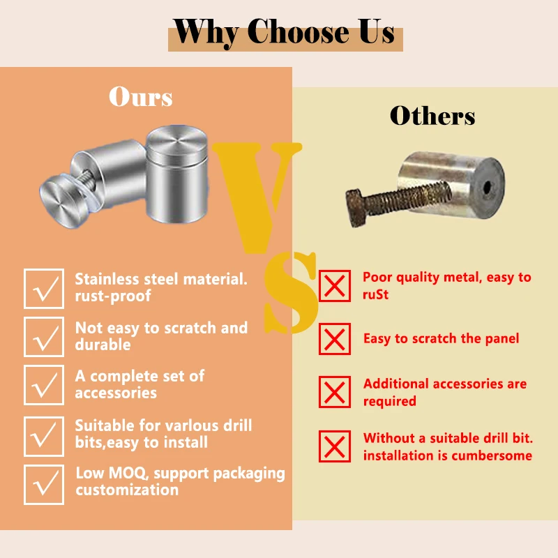 2025 New Creative Design Electroplated Fasteners Titanium Stainless Steel Acrylic Sign Standoff Screw Spacer for Display Card