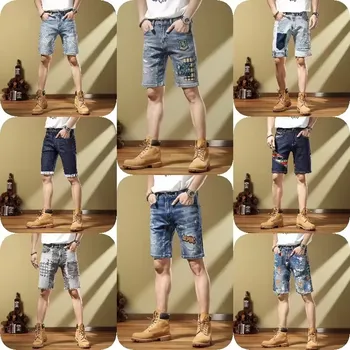 High Quality Jeans Shorts Men's Summer Stretch Denim Trousers Boys Shorts Young Jeans Fit Tight Breathable Cropped Pants