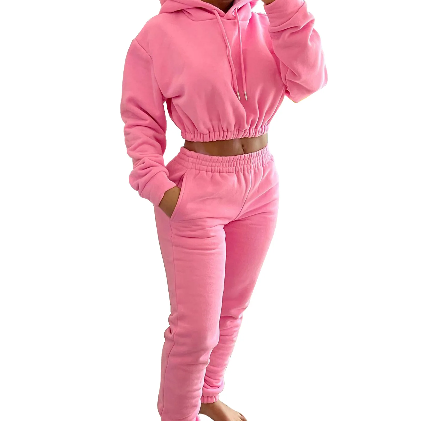 Fashion Bulk Fleece Crop Winter Stacked Sweat Suit Unisex 2 Piece