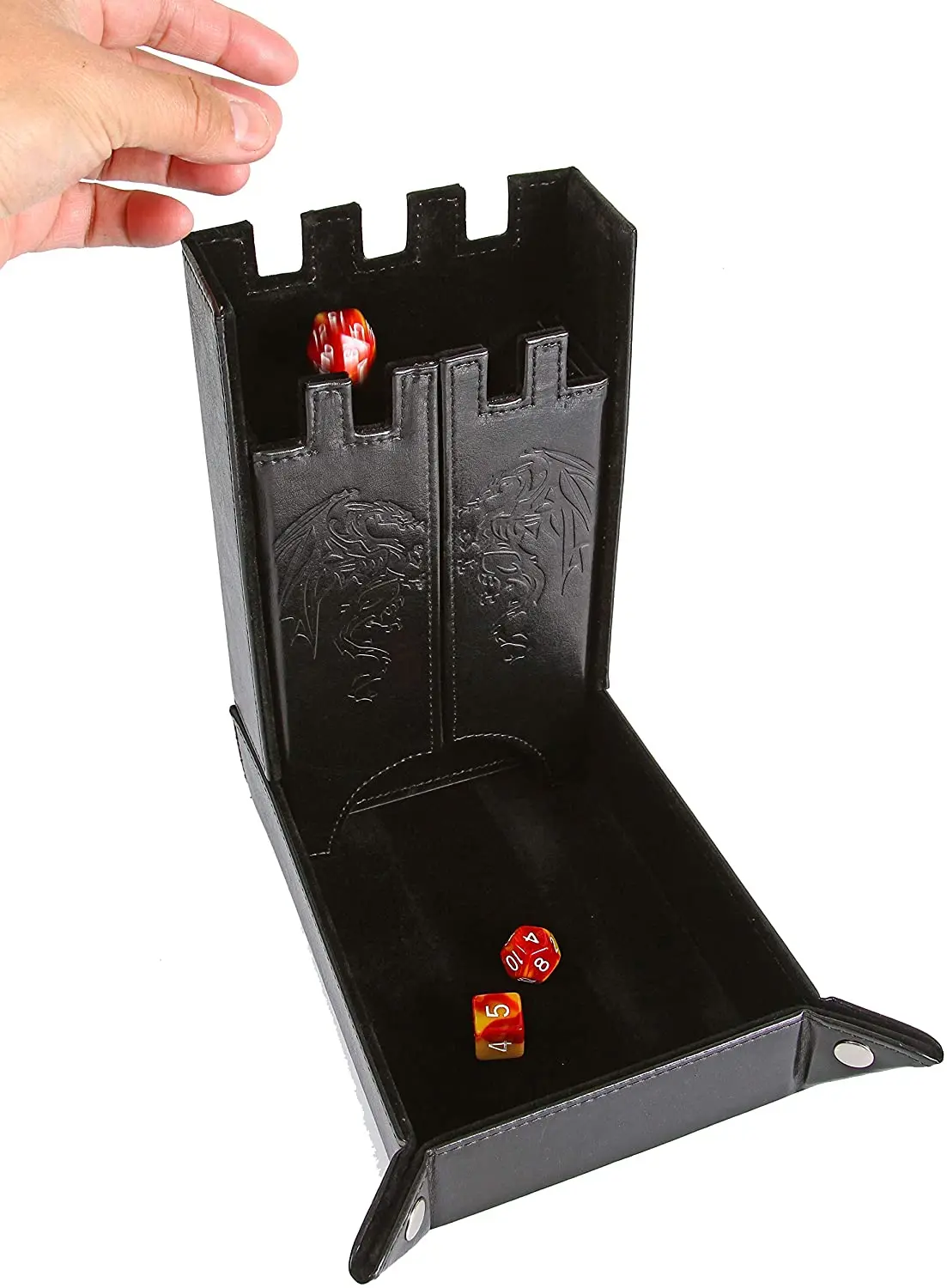 Customised Tabletop Gaming Foldable Leather Rolling Tray and DND Dice Tower