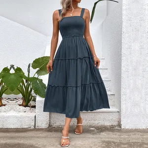 2024 Summer patchwork strapless sleeveless ladies' elegant casual girls' wholesale long style clothing