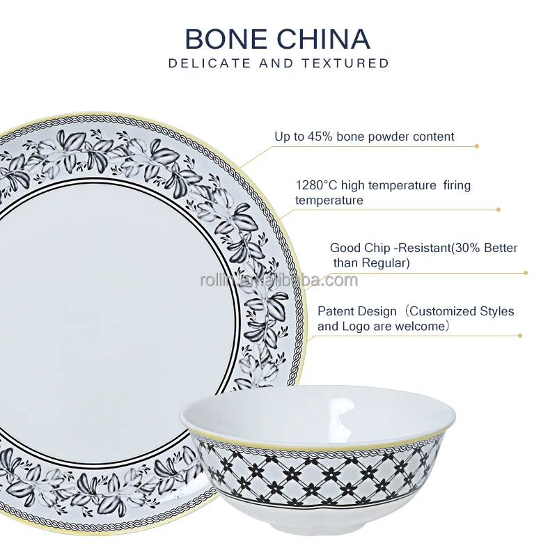 Luxury Bone China Porcelain Dinner Plate Sets for Catering