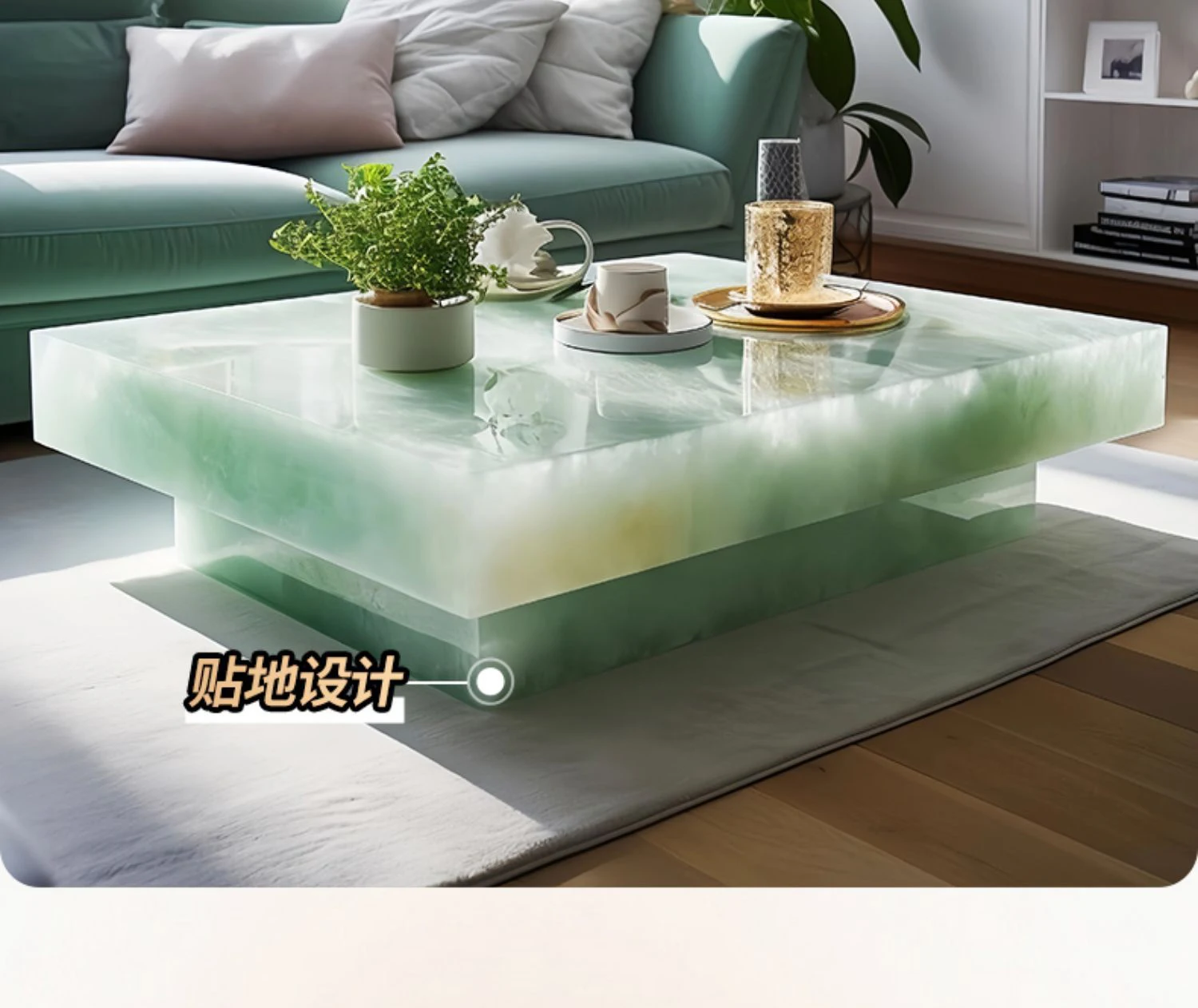 Square Ice Crack Onyx Luminous Coffee Table Tea Table for Bar Pub Restaurant 48'' 1200mm Back Lighted Translucent Furniture