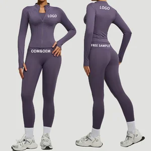 2026 New Yoga Set Women 2 Piece Fitness Sportswear Long Sleeve Zip up Tops High Waist Gym Legging Workout Outfit