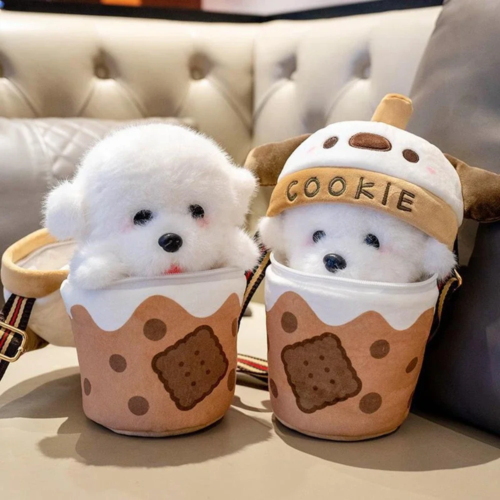 25cm Cute Dog Doll Milk Tea Cup One Shoulder Baby Doll Crossbody - Main Image