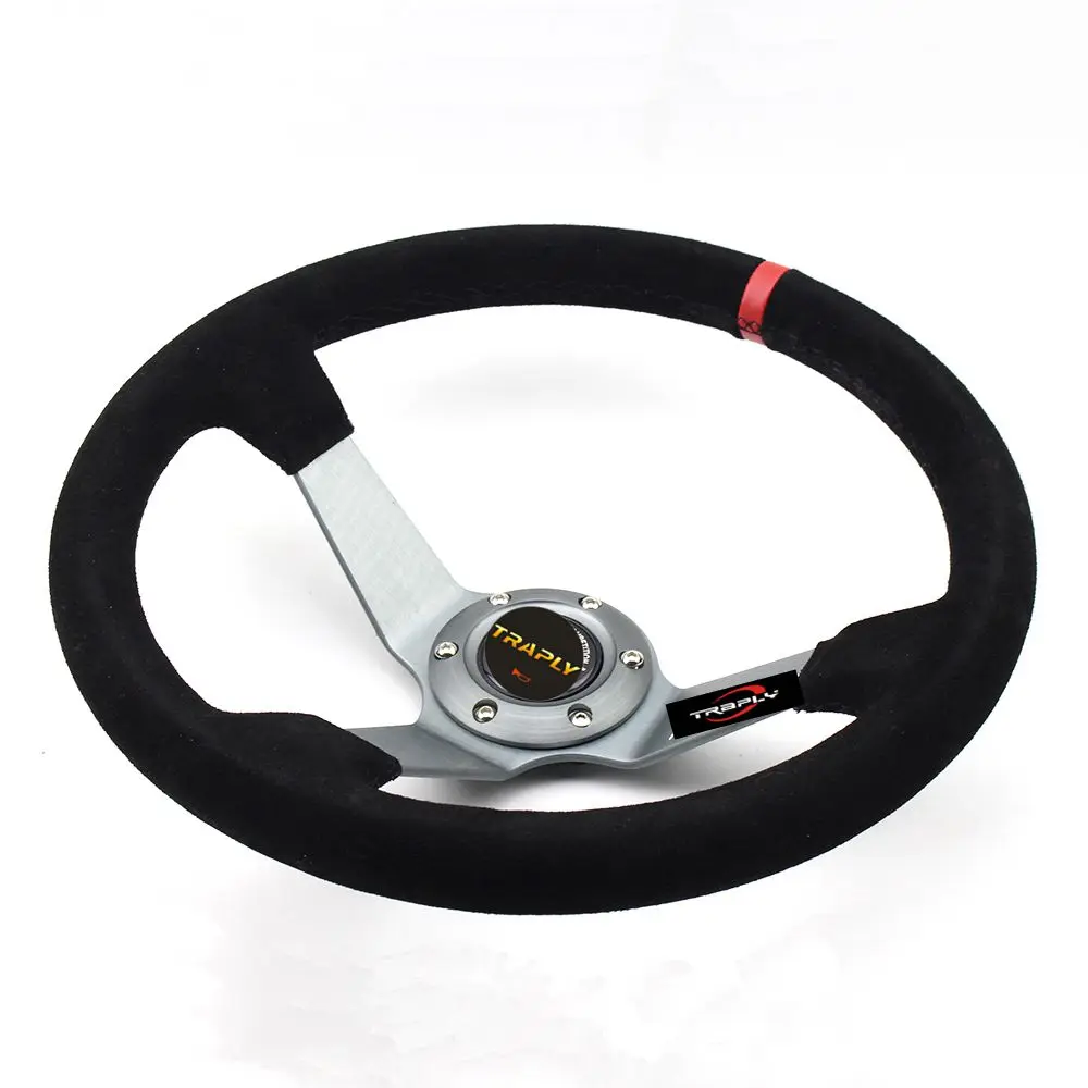 350 мм/14 дюймов серое/черное глубокое покрытие замша кожа гоночный автомобиль спортивное Рулевое колесо для