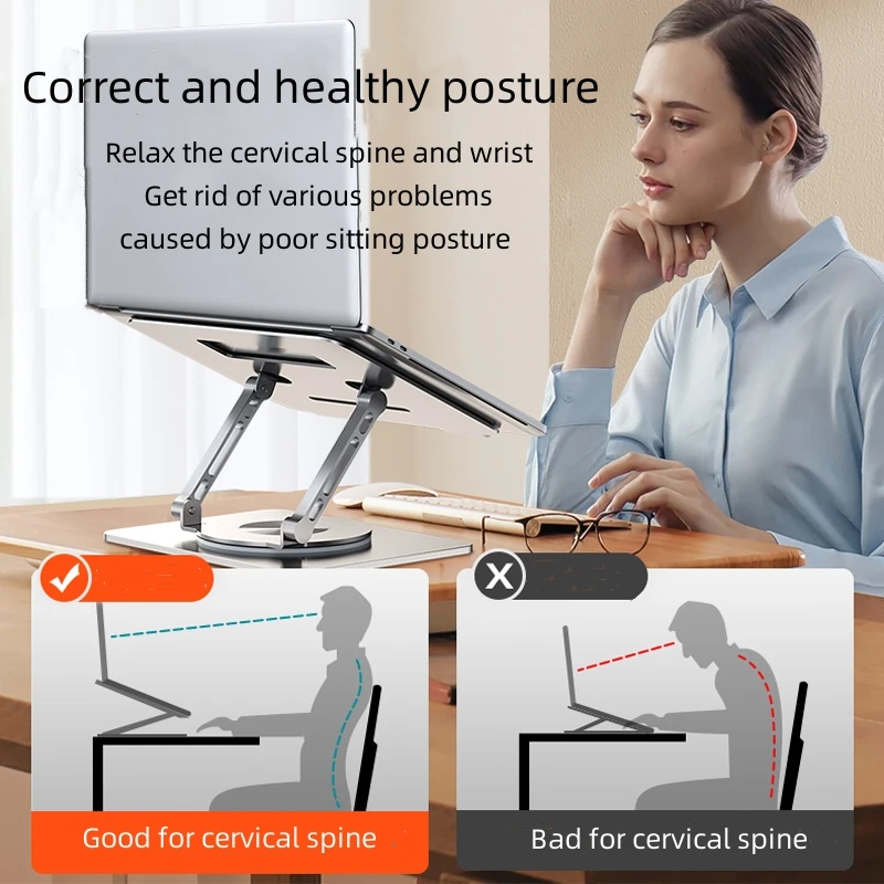 Hot Selling Aluminum Alloy 360 Degree Rotation Portable Foldable Adjustable Laptop Stand for 17.3 Inches Notebook or Tablet