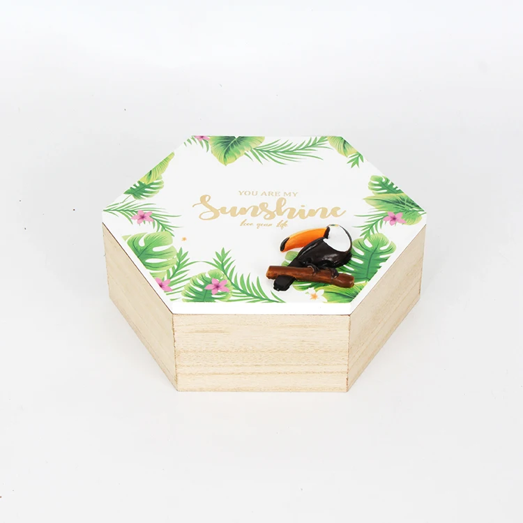 Шестигранная креативная деревянная шкатулка для украшений Toucan высокого качества Подарочная коробка органайзер косметики в подарок
