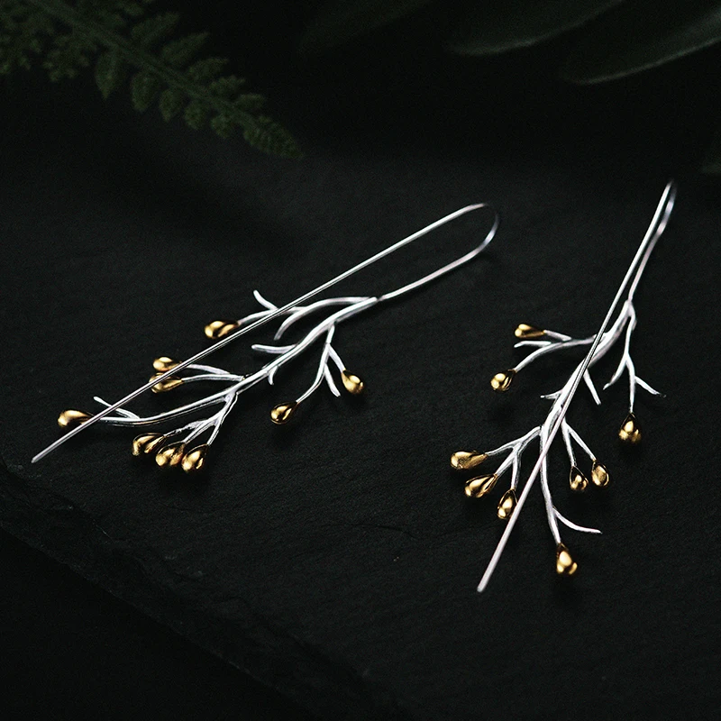 Lotus Fun Hand Made Designer Hooks Drop Earring 925 Sterling Silver With 18k Gold  Plated for Lady Girl  Fine Jewelry Women Gift
