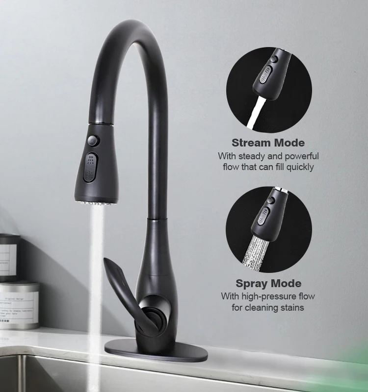 Chinese black spring with faucet hole cover kitchen sink faucet copper switching spray black kitchen sink faucet