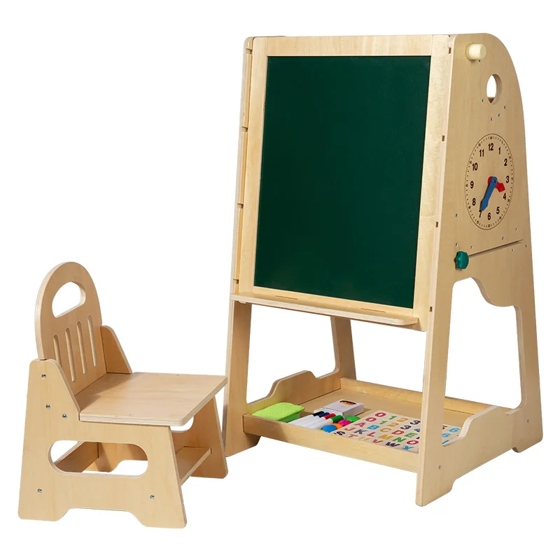 2 in One Wooden Blackboard Drawing Board with Chair Set for Kids
