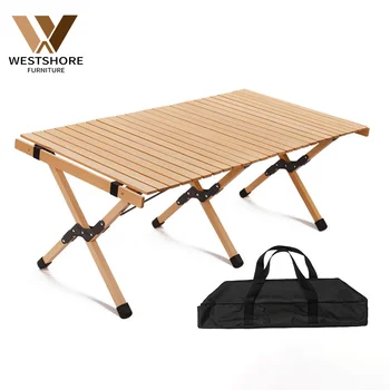 Camping Folding Wood Table Portable Foldable Outdoor Picnic Table Cake Roll Wooden Table With Chair Camping