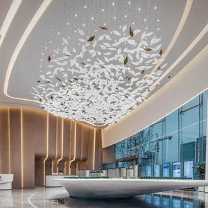 Leaves Shape Modern Hotel Lobby Villa Decoration Pendant Light Custom Large Project Led Glass Chandelier Shopping Mall