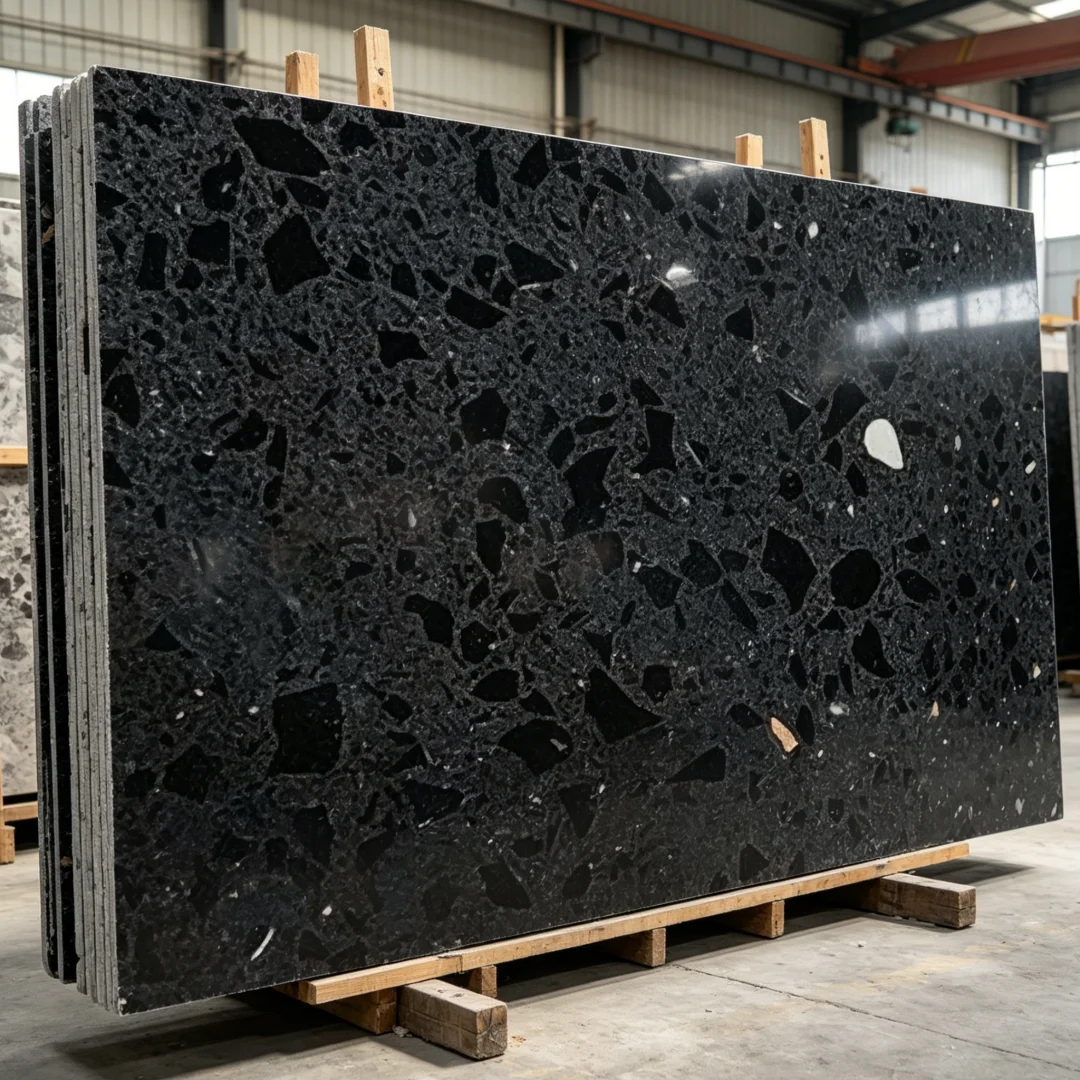 YDSTONE Elegant Black Artificial Quartz Stones Slab Custom Quartz Slab for Kitchen Quartz Countertop Bathroom Vanity Table Top