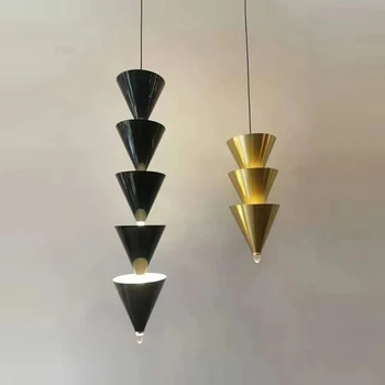 Minimalist modern creative cone gold metal pendant lighting fixtures led white black kitchen lamps indoor chandelier